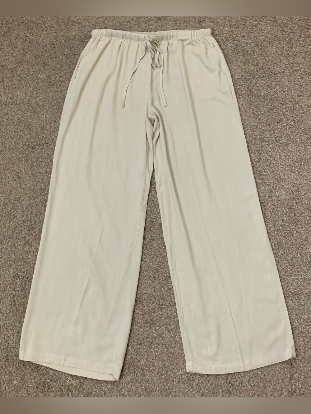 Hunter & Brown Pants Womens L Beige Relaxed Lightweight Wide Leg Drawstring Boho